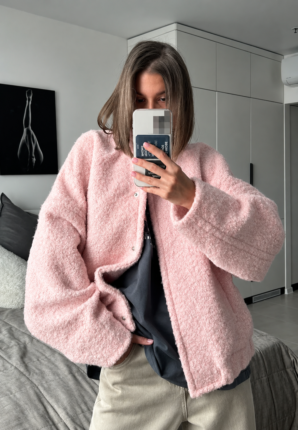 Chaqueta mujer efecto borreguito oversize cuello alto - Odette