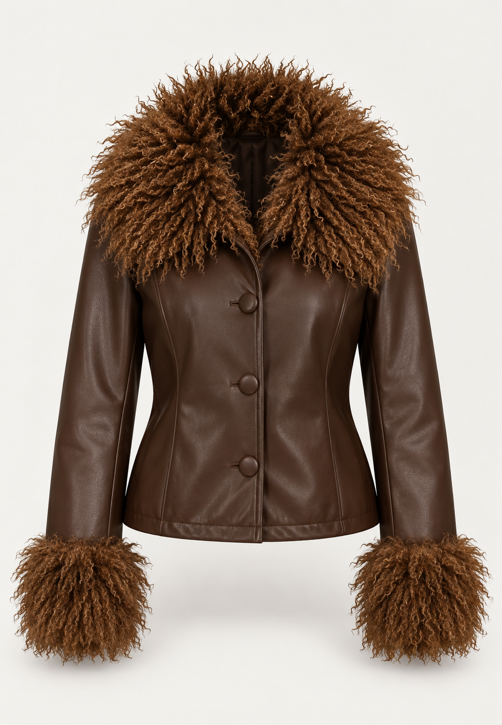 Chaqueta mujer efecto piel corte recto cuello efecto pelo - Vianne