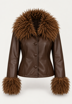 Chaqueta mujer efecto piel corte recto cuello efecto pelo - Vianne