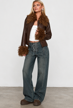 Chaqueta mujer efecto piel corte recto cuello efecto pelo - Vianne