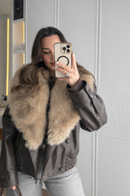Chaqueta mujer efecto piel cuello amplio de pelo - Nymera