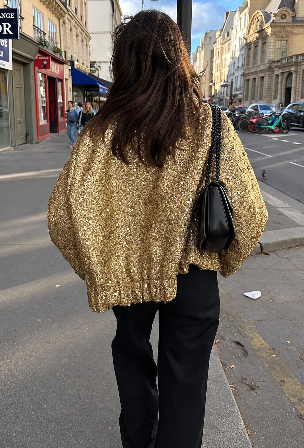 Chaqueta mujer efecto tweed lentejuelas cuello redondo - Mirelle