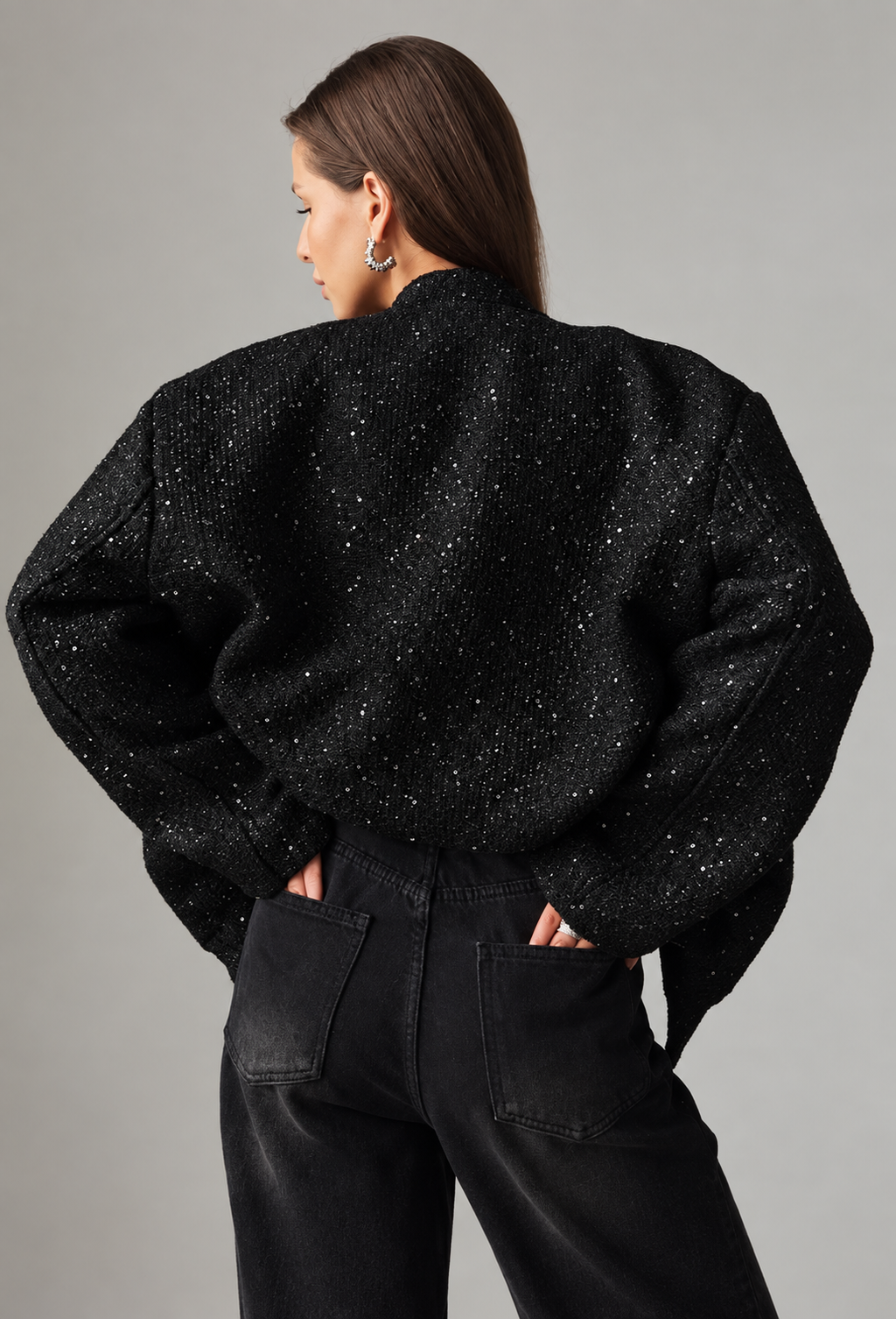 Chaqueta mujer efecto tweed lentejuelas cuello redondo - Mirelle