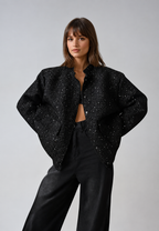 Chaqueta mujer efecto tweed lentejuelas cuello redondo - Mirelle