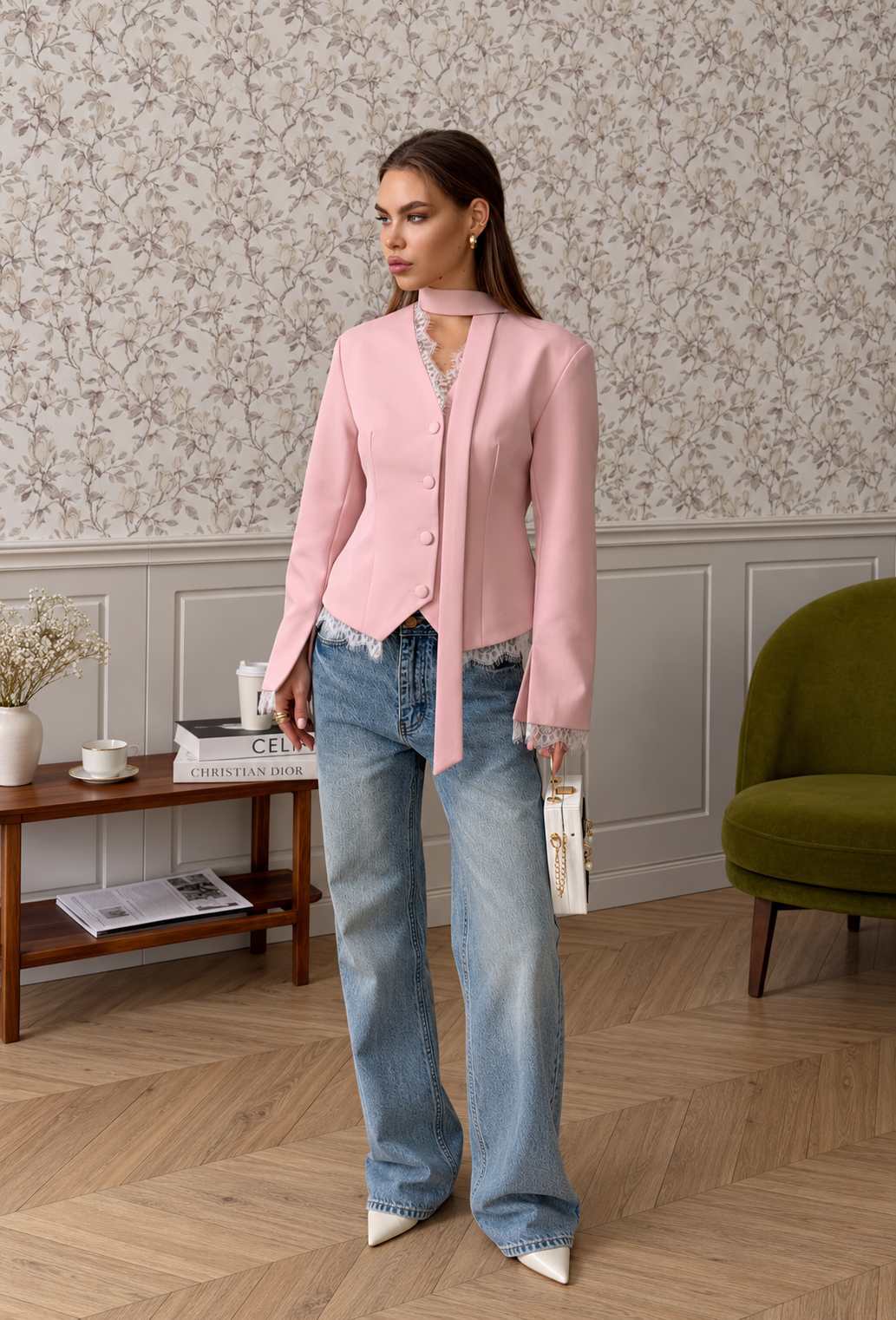 Chaqueta elegante con detalles de encaje y botones - Ayla