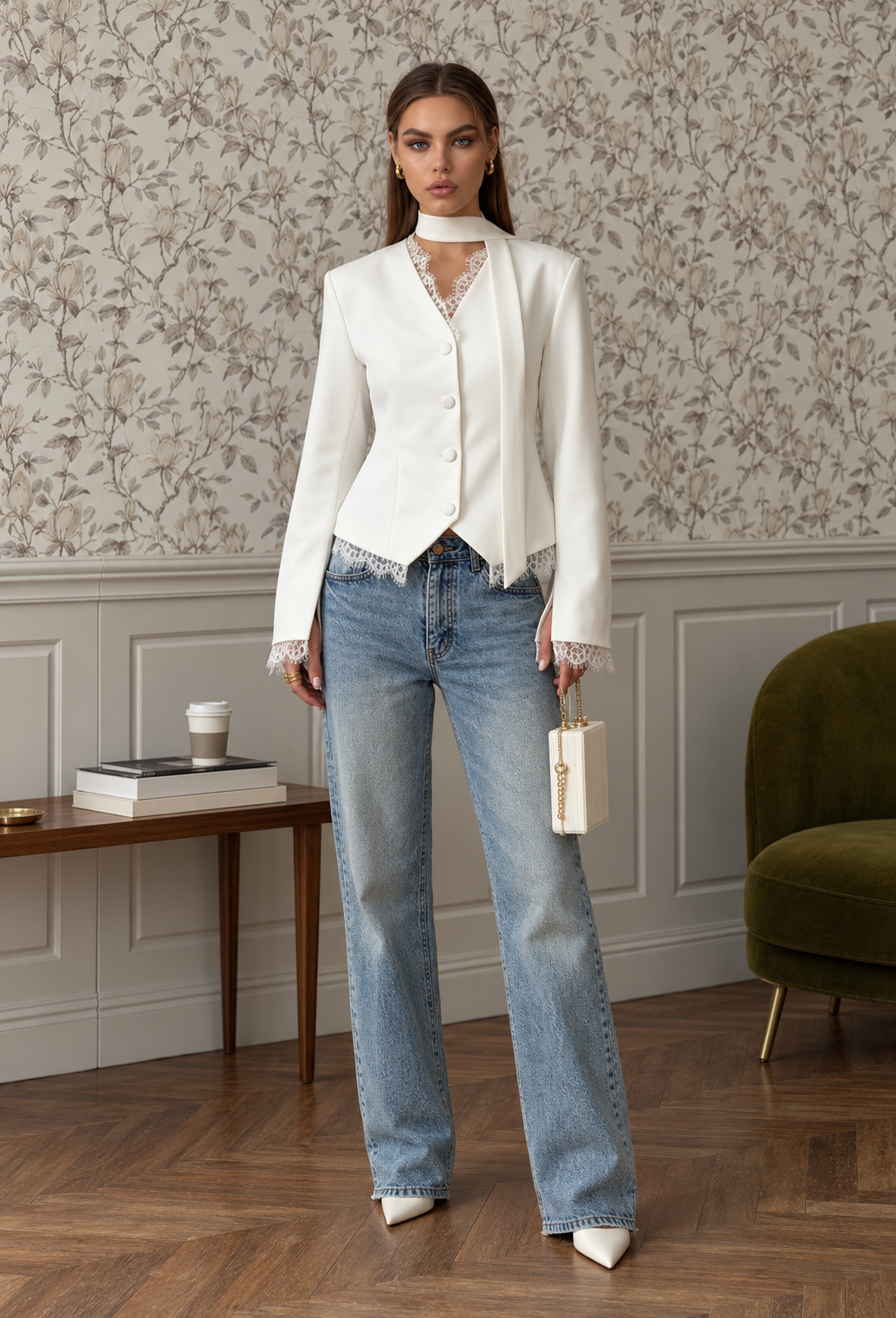 Chaqueta elegante con detalles de encaje y botones - Ayla