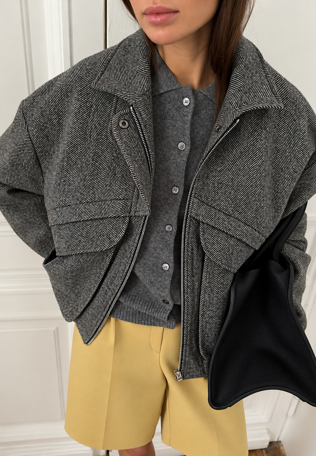 Chaqueta mujer espiga cuello alto cremallera - Saura