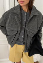 Chaqueta mujer espiga cuello alto cremallera - Saura