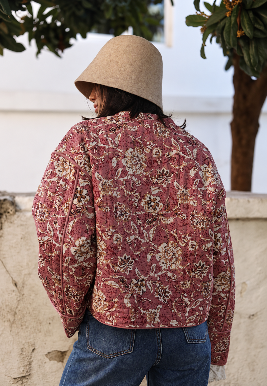 Chaqueta mujer estampado floral acolchado rombos ribetes - Orsina