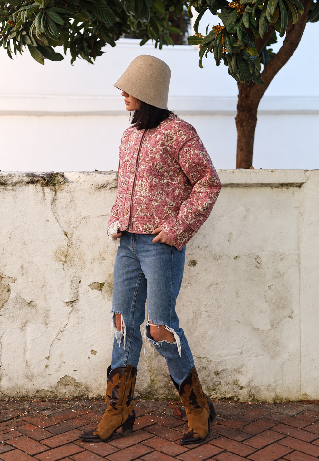 Chaqueta mujer estampado floral acolchado rombos ribetes - Orsina