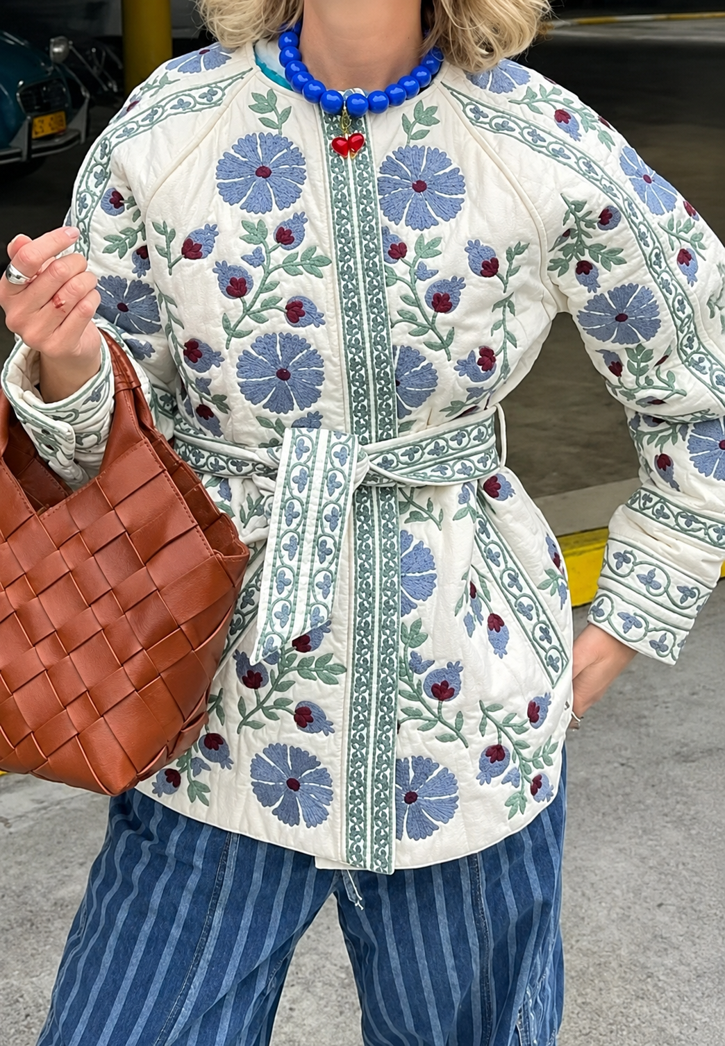 Chaqueta mujer floral cinturón ajustable manga larga - Jette