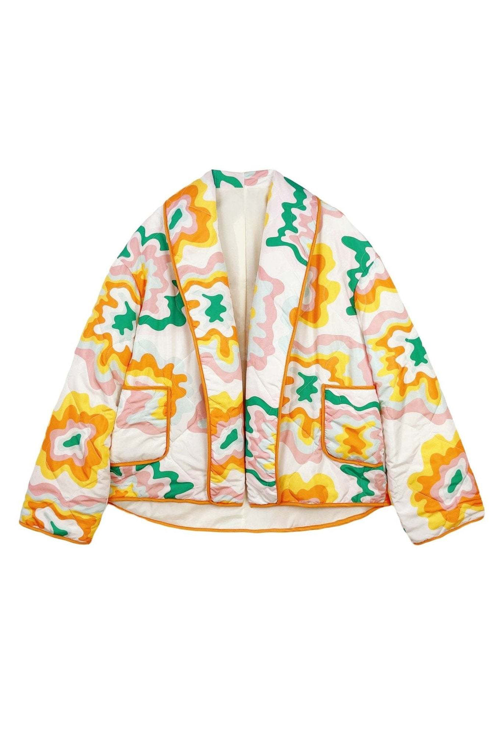 Chaqueta mujer flores grandes acolchado de rombos estilo boho - Mirthe