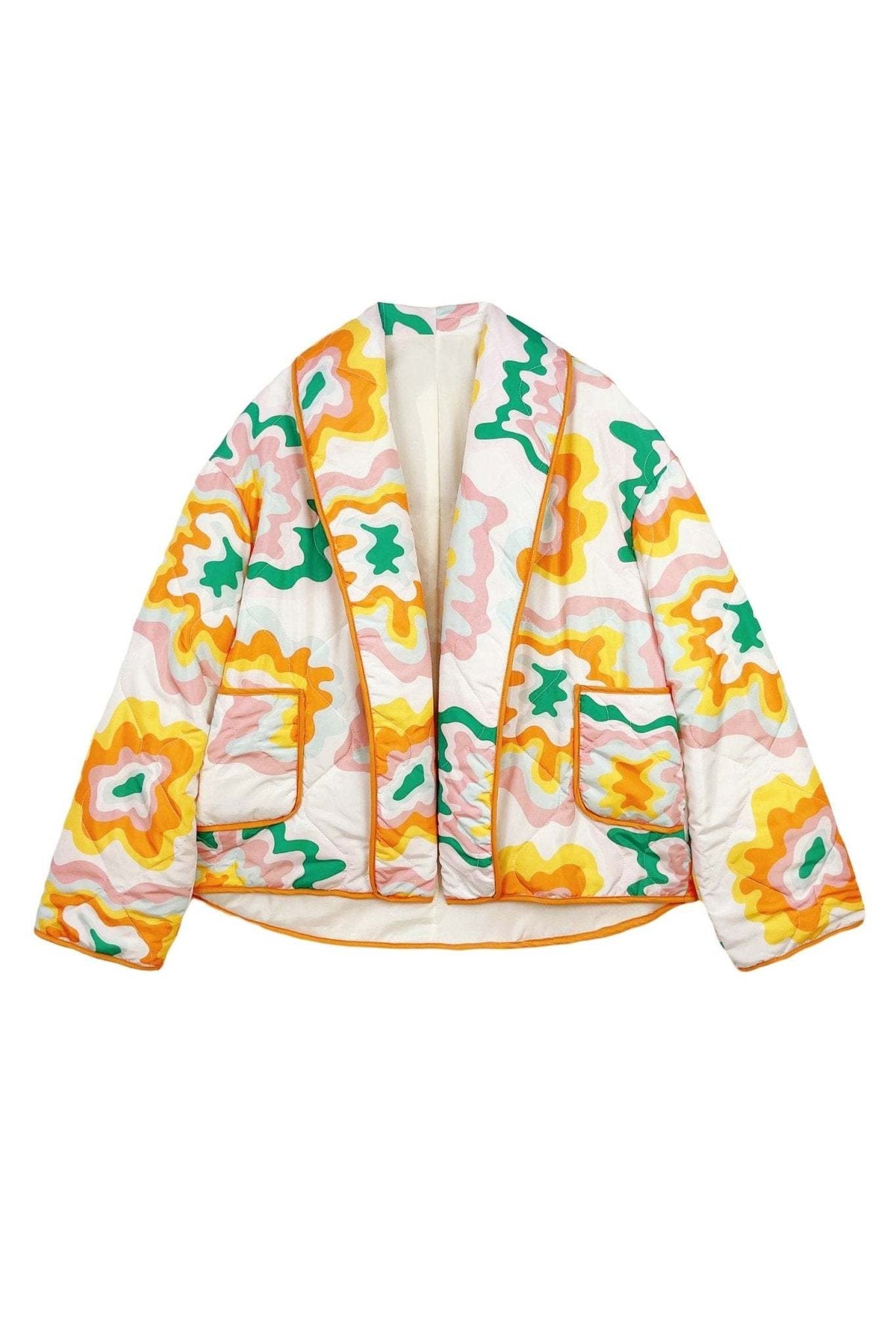 Chaqueta mujer flores grandes acolchado de rombos estilo boho - Mirthe