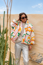 Chaqueta mujer flores grandes acolchado de rombos estilo boho - Mirthe