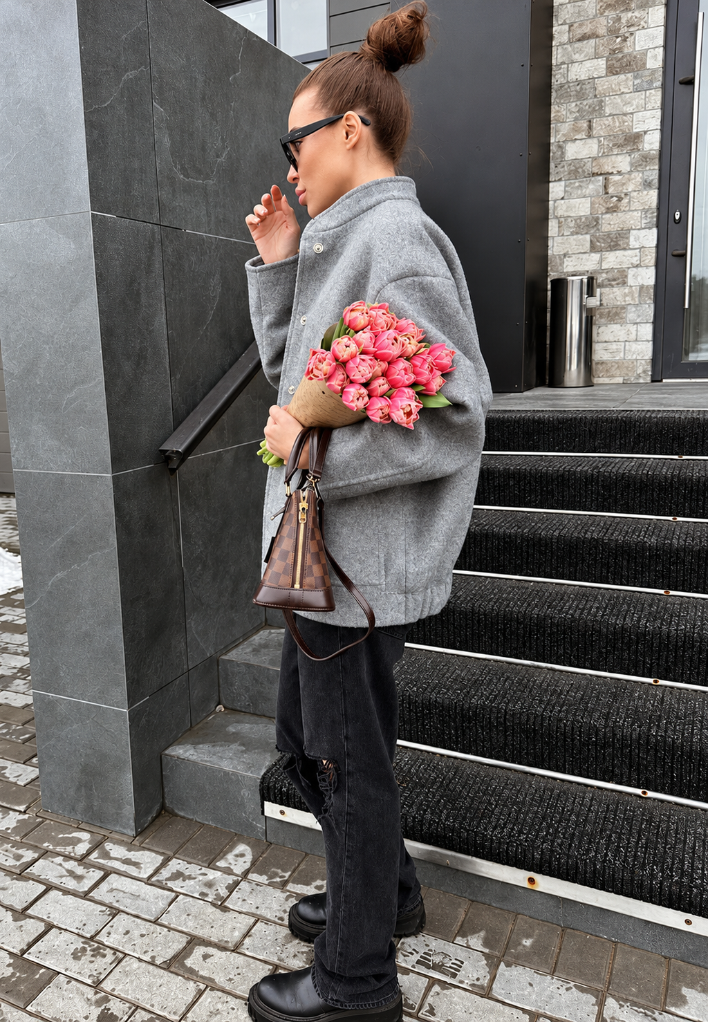 Chaqueta mujer oversize cuello alto botones a presión - Cira