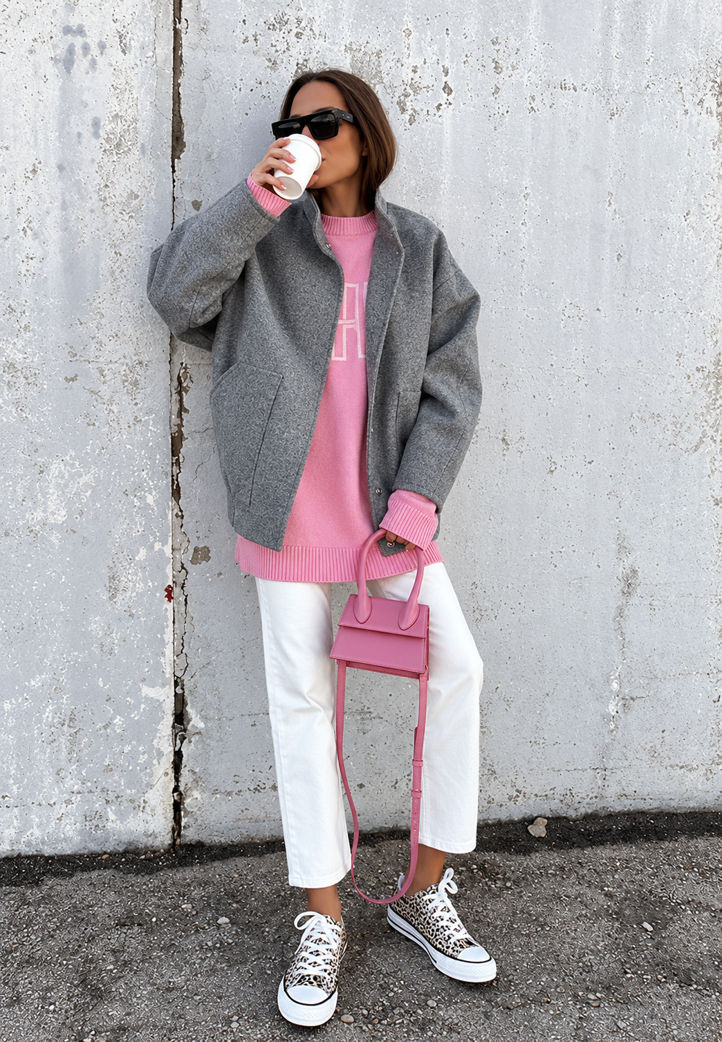 Chaqueta mujer oversize cuello alto botones a presión - Cira
