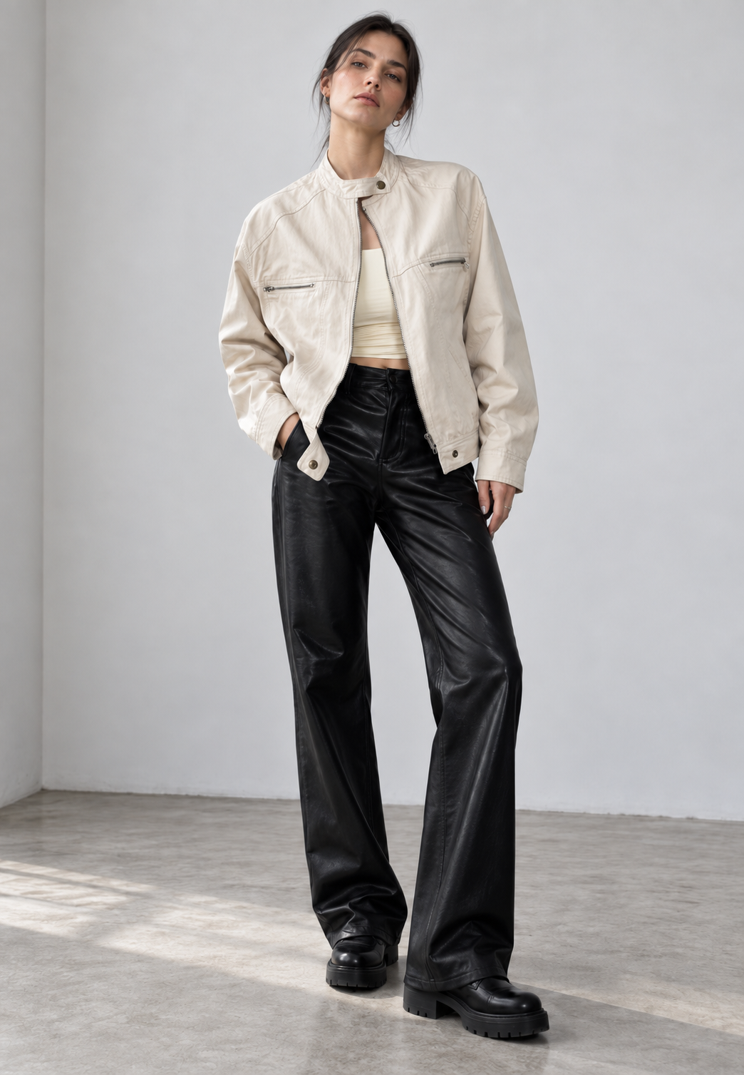Chaqueta mujer oversize cuello alto cremallera puños abotonados - Nerina