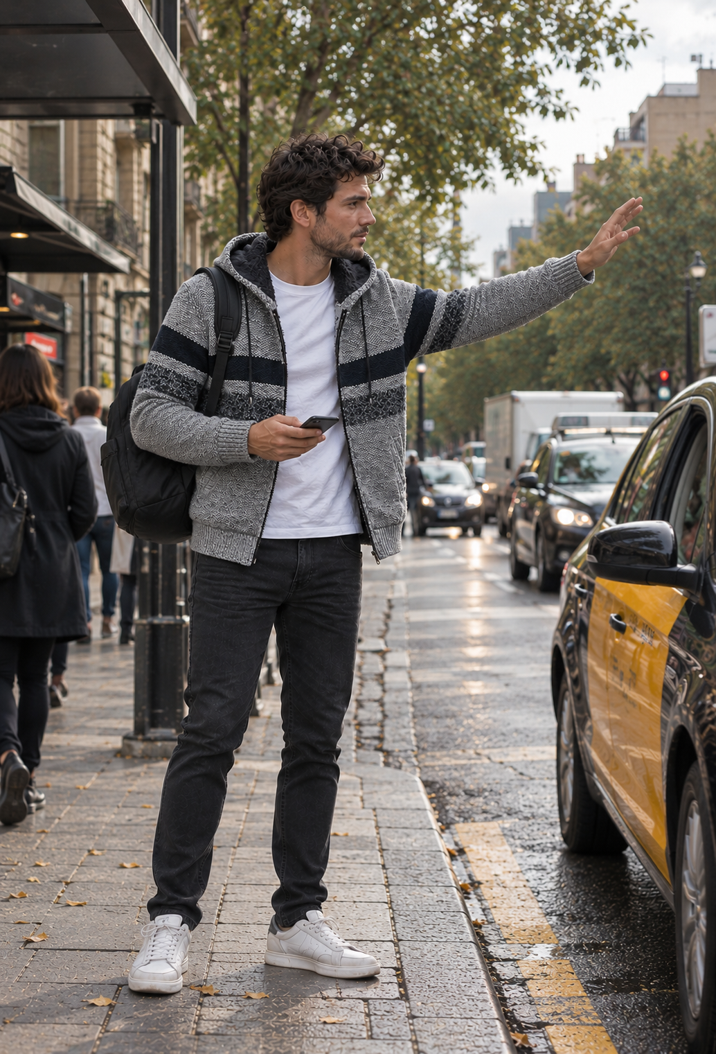 Chaqueta punto hombre capucha ajustable rayas horizontales forro afelpado - Rovian