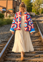 Chaqueta tipo kimono mujer estampado geométrico maxi acolchado - Odette