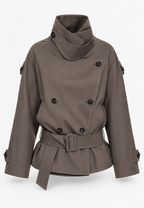 Chaqueta trench mujer doble botonadura cuello asimétrico cinturón - Iris