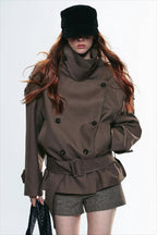 Chaqueta trench mujer doble botonadura cuello asimétrico cinturón - Iris