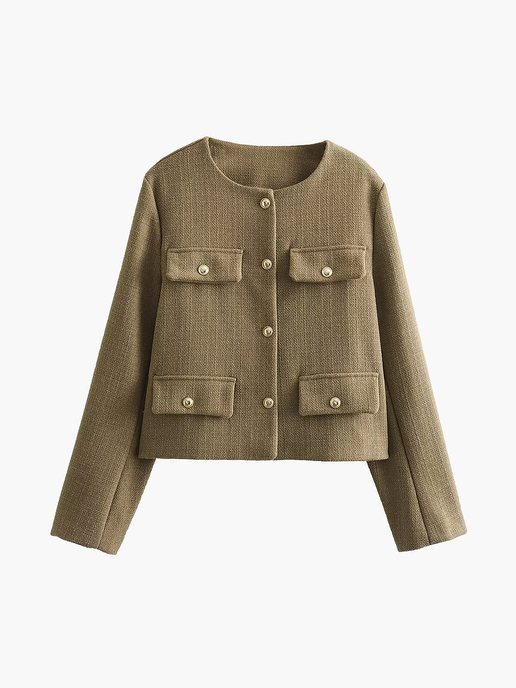 Chaqueta tweed mujer corta botones dorados cuello redondo - Miriam