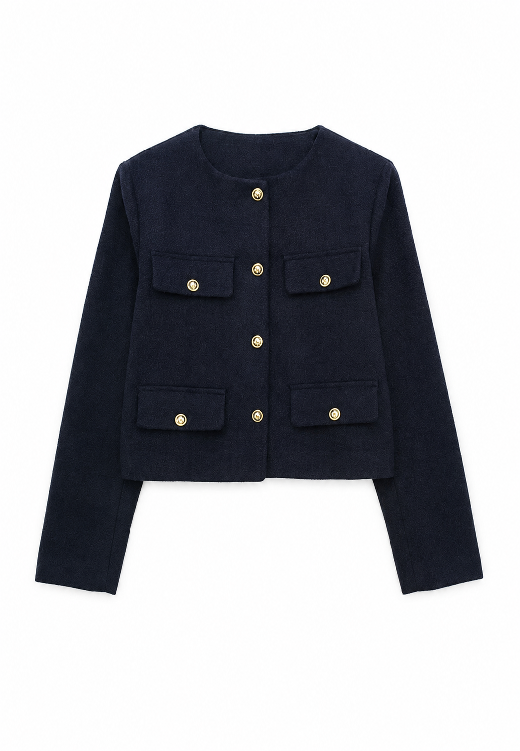 Chaqueta tweed mujer corta cuello redondo bolsillos - Susie