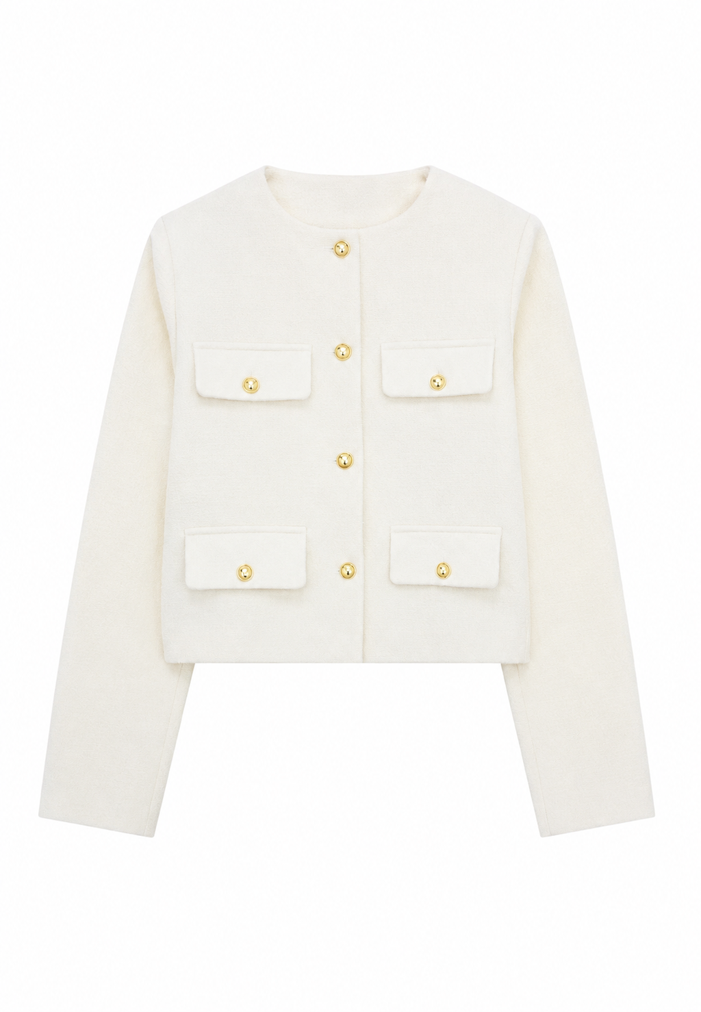 Chaqueta tweed mujer corta cuello redondo bolsillos - Susie