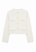 Chaqueta tweed mujer corta cuello redondo bolsillos - Susie