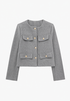 Chaqueta tweed mujer corta cuello redondo bolsillos - Susie