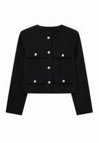 Chaqueta tweed mujer corta cuello redondo bolsillos - Susie