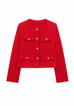 Chaqueta tweed mujer corta cuello redondo bolsillos - Susie