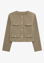 Chaqueta tweed mujer corta cuello redondo bolsillos - Susie
