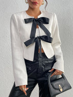 Chaqueta tweed mujer corta lazos satinados - Silke