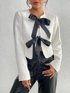 Chaqueta tweed mujer corta lazos satinados - Silke