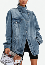 Chaqueta vaquera denim mujer cuello alto botones laterales - Maura