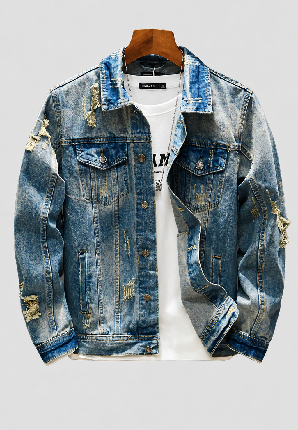 Chaqueta vaquera hombre slim fit rotos efecto lavado - Levon