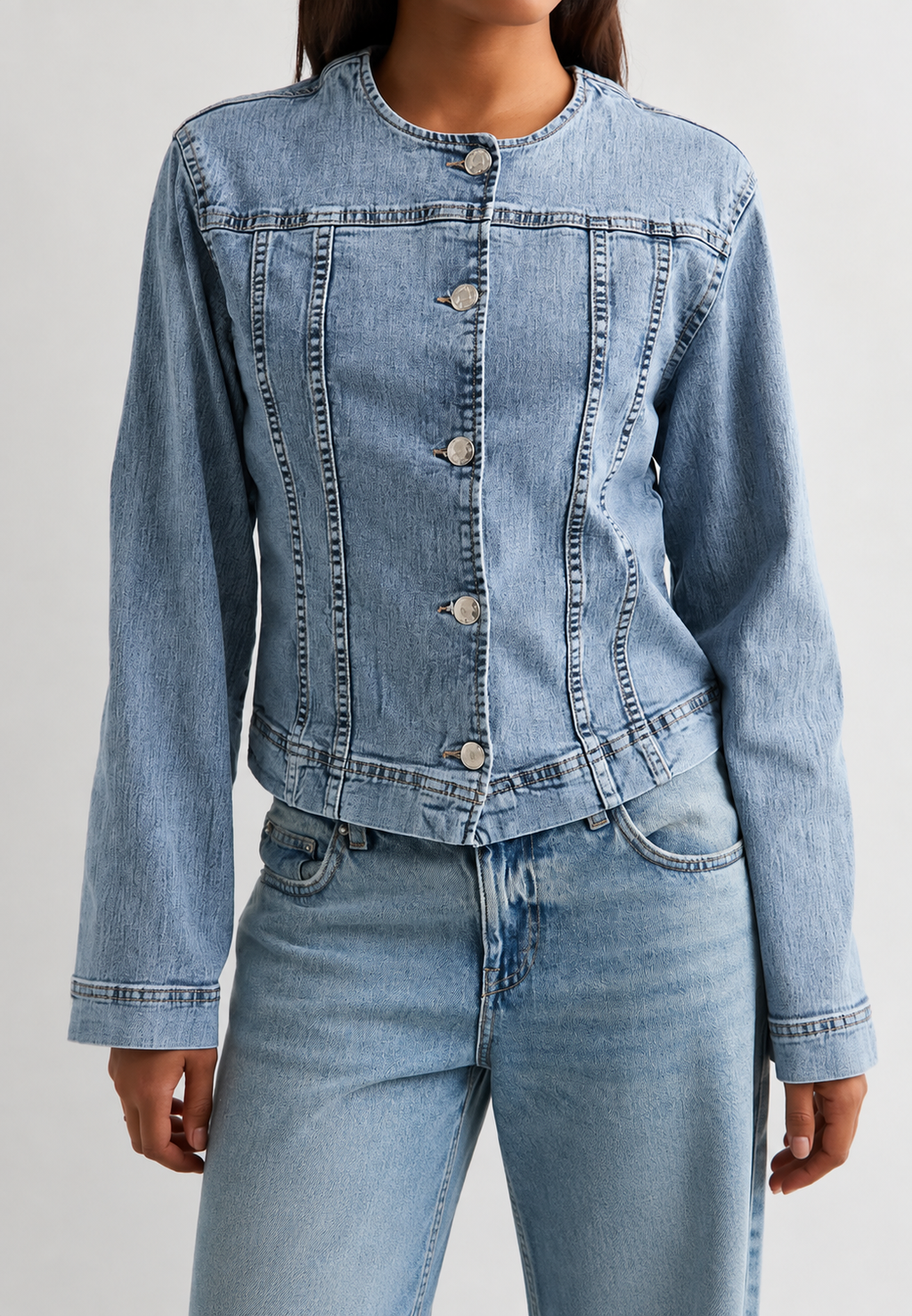 Chaqueta vaquera mujer entallada cuello redondo - Sigrid