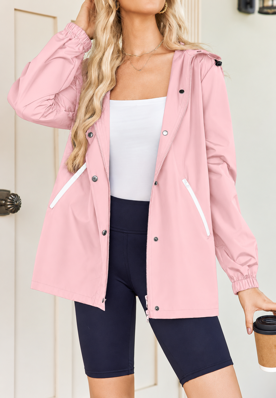 Chubasquero impermeable mujer capucha bolsillos cremallera - Verena