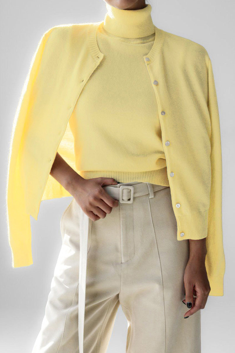 Conjunto punto mujer top cuello alto sin mangas cárdigan corto - Celia