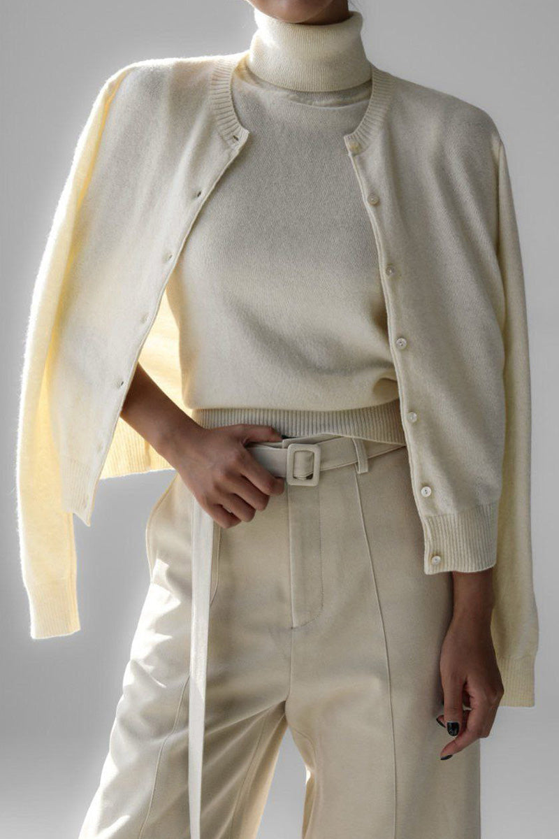 Conjunto punto mujer top cuello alto sin mangas cárdigan corto - Celia