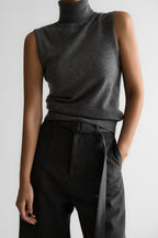 Conjunto punto mujer top cuello alto sin mangas cárdigan corto - Celia
