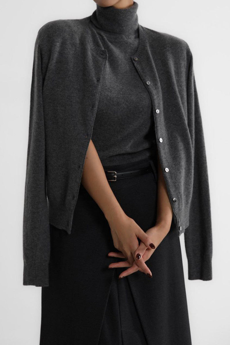 Conjunto punto mujer top cuello alto sin mangas cárdigan corto - Celia