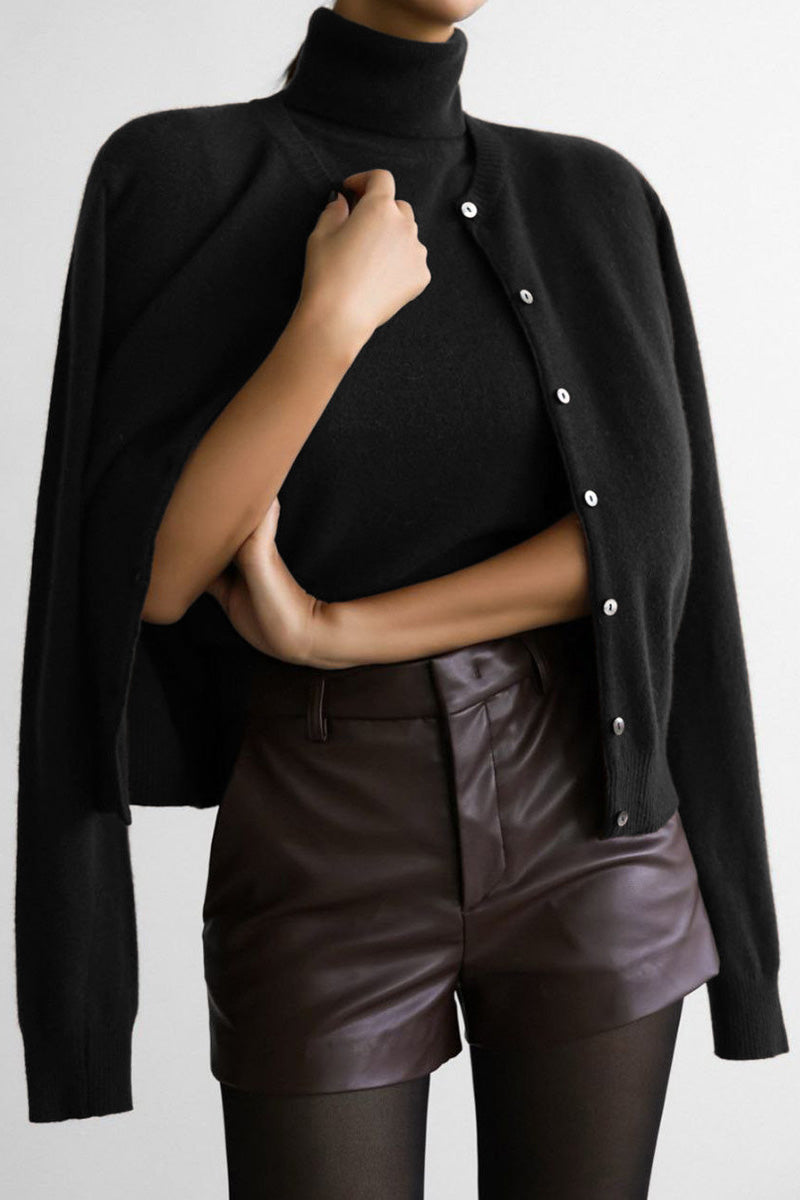 Conjunto punto mujer top cuello alto sin mangas cárdigan corto - Celia