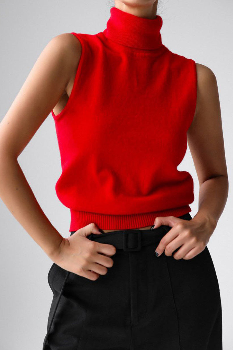 Conjunto punto mujer top cuello alto sin mangas cárdigan corto - Celia