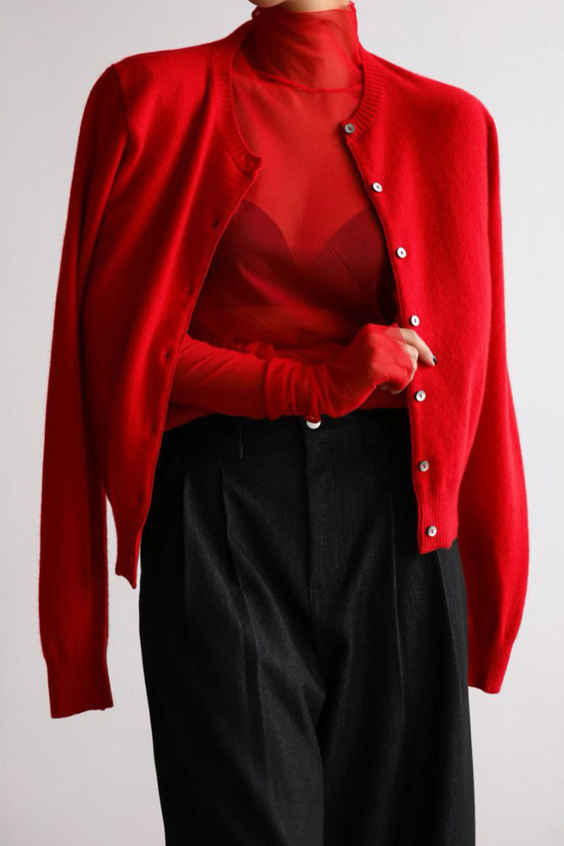 Conjunto punto mujer top cuello alto sin mangas cárdigan corto - Celia