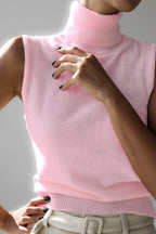 Conjunto punto mujer top cuello alto sin mangas cárdigan corto - Celia