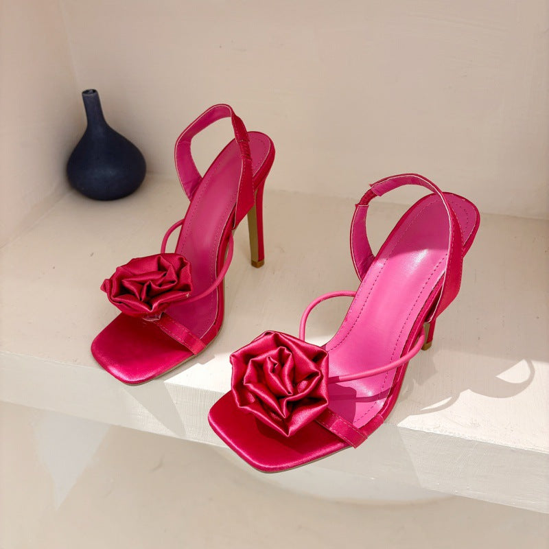 Sandalias de tacón con flor para fiesta para mujer - Kiara