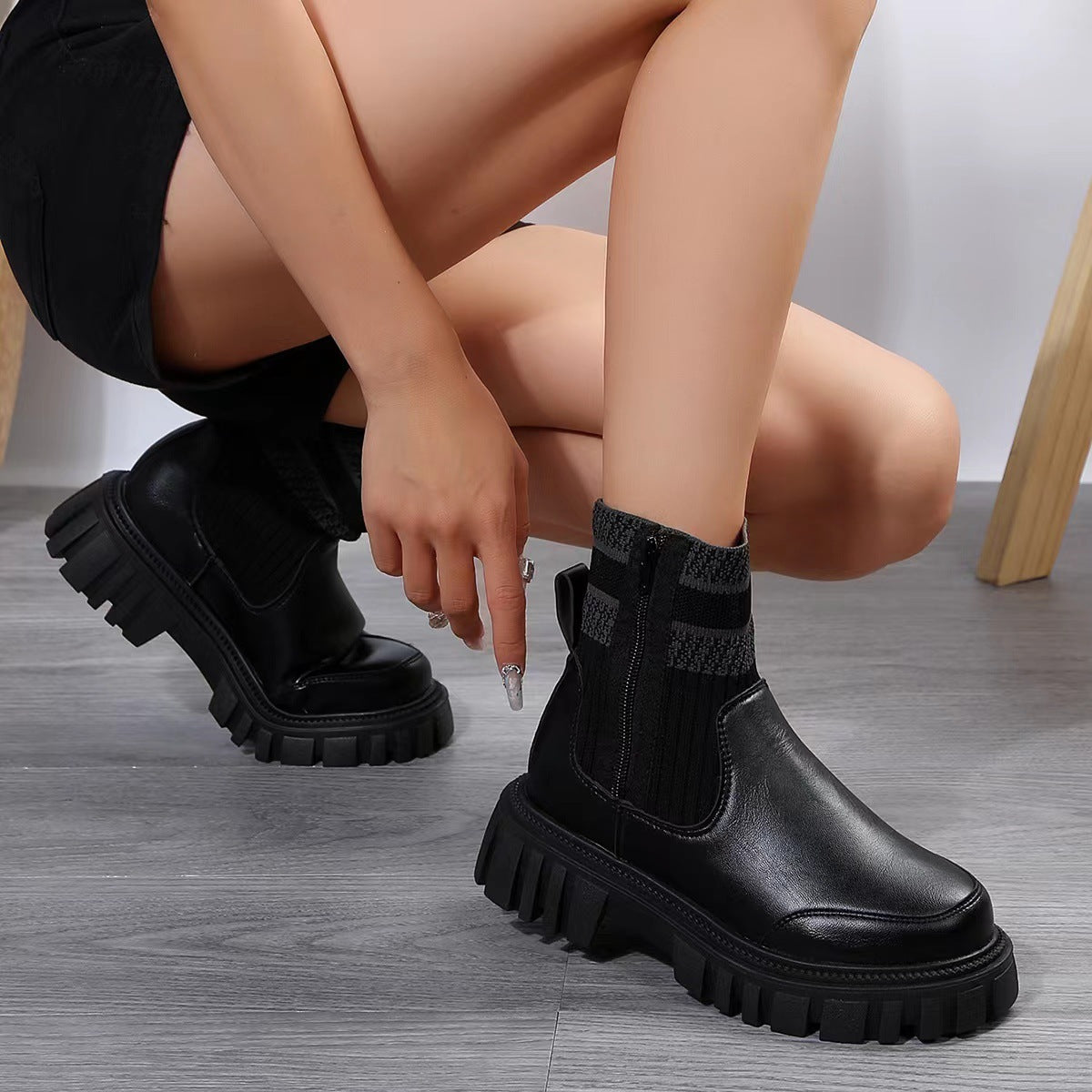 Botines para mujer estilo patchwork con suela gruesa - Marisse