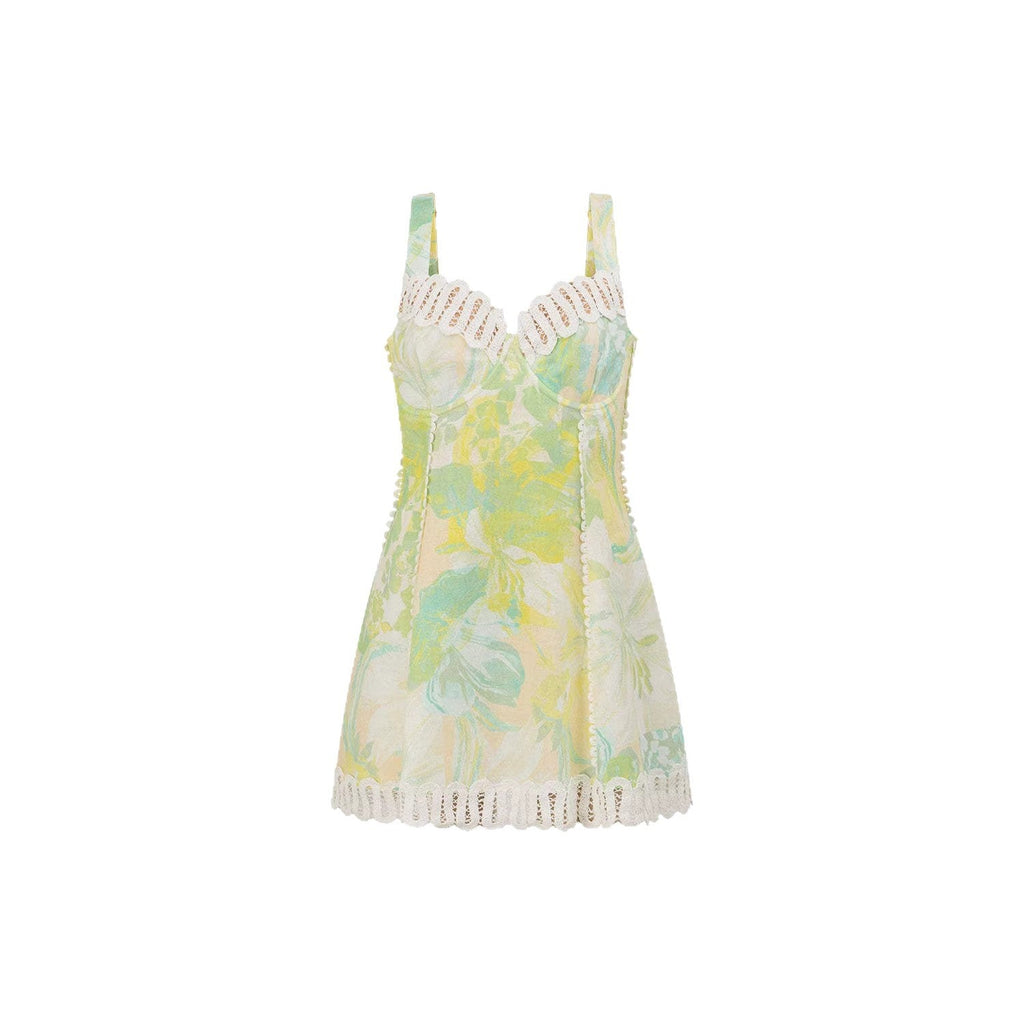 Vestido corto floral con encaje de verano para mujer - Elfriede